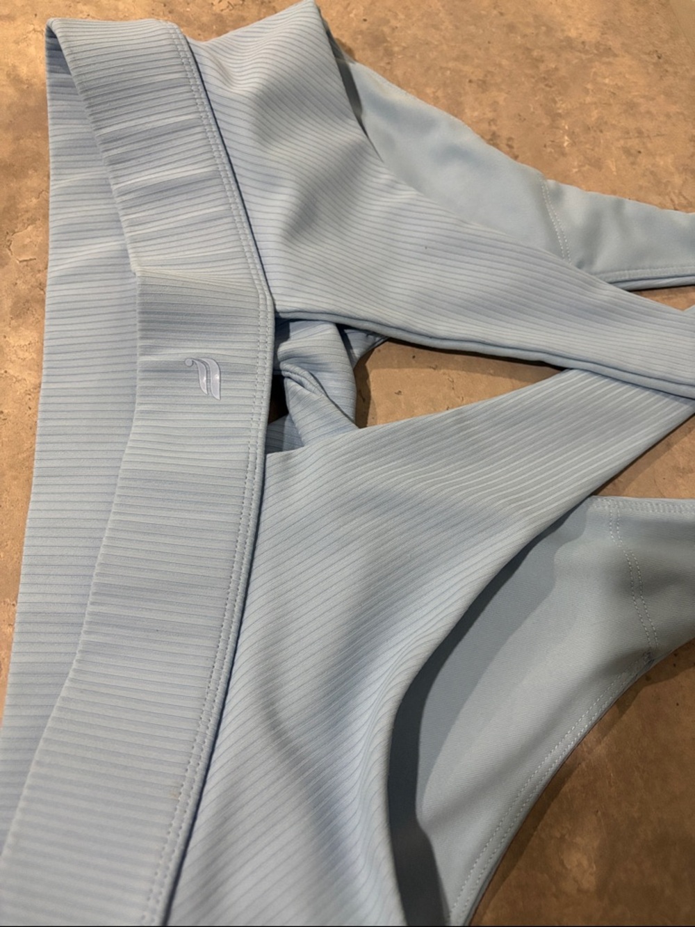 Fabletics Light Blue Ribbed Crossback Sports Bra - Picture 3 of 3